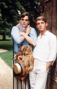 Jeremy Irons as Charles Ryder and Anthony Andrews as Sebastian Flyte with Aloysius the Teddy-Bear in "Brideshead Revisited: Episode 1: Et In Arcadia Ego: 1981." ©Granada TV.