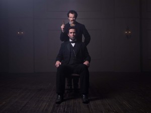 Billy Campbell portrays Abraham Lincoln and Jesse Johnson portrays John Wilkes Booth in the television film "Killing Lincoln." ©National Geographic Channels.