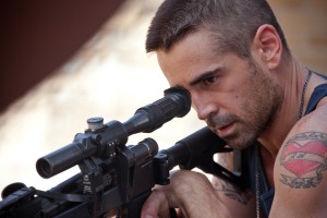 Colin Farrell aims for his target in Niels Arden Oplev's "DEAD MAN DOWN." ©John Baer.