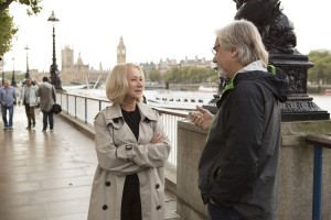 HELEN MIRREN and Director DEAN PARISOT on the set of "RED 2." © 2013 Summit Entertainment, LLC. CR:: Frank Masi, SMPSP.