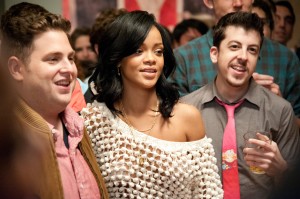 L-r, Jonah Hill, Rhianna  and Christopher Mintz-Plasse star in Columbia Pictures' "This Is The End." ©Columbia Pictures.