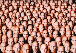 A shot of the many faces of John Malkovich from "Being John Malkovich." ©Universal Studios.