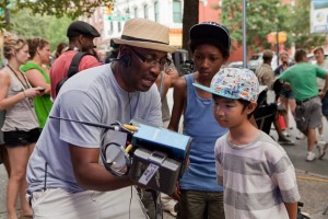 (l-r) Director George Tillman Jr, Skylan Brooks and Ethan Dizon on the set of "The Inevitable Defeat of Mister and Pete." ©Lionsgate Entertainment.