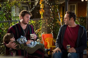 David Wozniak (Vince Vaughn, right) seeks advice from his friend and attorney, Brett (Chris Pratt) when he discovers that his anonymous donations to a fertility clinic twenty years earlier resulted in 533 children in DreamWorks Pictures' "Delivery Man".  ©DreamWorks II Distribution Co., LLC.  CR: Jessica Miglio.