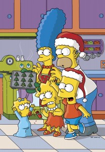 L-R: Maggie, Marge, Lisa Homer and Bart Simpson celebrate Christmas in "THE SIMPSONS." ©Fox.