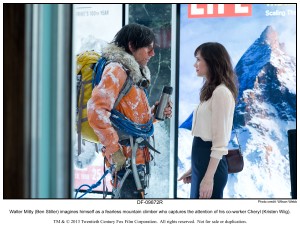 Walter Mitty (Ben Stiller) imagines himself as a fearless mountain climber who captures the attention of his co-worker Cheryl (Kristen Wiig) in THE SECRET LIFE OF WALTER MITTY. ©20th Century Fox. CR: Wilson Webb.