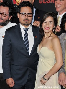 Michael Pena and America Ferrera pose for the photographers during the premiere of "Cesar Chavez" held at the TCL Chinese Theatre in Hollywood CA. ©Front Row Features/Sthanlee B. Mirador.