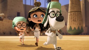 Mr. Peabody (Ty Burell), Penny (Ariel Winter) and Sherman (Max Charles) face unique challenges as they race through history in MR. PEABODY & SHERMAN. ©Dreamworks Animations LLC / Ward Productions.
