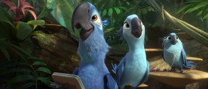 Blu (Jesse Eisenberg), Jewel (Anne Hathaway) and their music-loving daughter, Carla (Rachel Crow) enjoy the exotic sounds of the jungle in RIO 2. ©20th Century Fox.