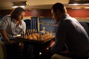 (l-r) Professor Charles Xavier (James McAvoy) and Erik Lehnsherr (Michael Fassbender) play a game of chess in "X-Men: Days of Future Past." ©Marvel/20th Century Fox. CR: Alan Markfield.