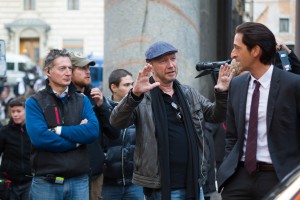 (l-r) Director Paul Haggis and Adrien Brody on the set of THIRD PERSON. ©Sony Pictures Classics. CR: Maria Marin.