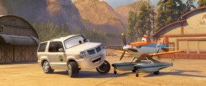 (L-R) Cad Spinner (John Michael Higgins) and Dusty (Dane Cook) in "PLANES: FIRE & RESCUE." ©Disney Enterprises, Inc. All Rights Reserved.