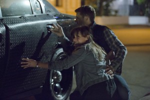 Liz (KIELE SANCHEZ) and husband Shane (ZACH GILFORD) try to survive the night in "The Purge: Anarchy." ©Universal Pictures. CR: Justin Lubin.