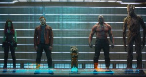 L to R: Gamora (Zoe Saldana), Peter Quill/Star-Lord (Chris Pratt), Rocket Raccoon (voiced by Bradley Cooper), Drax The Destroyer (Dave Bautista) and Groot (voiced by Vin Diesel) in "Marvel's Guardians Of The Galaxy." ©Marvel. Ph: Film Frame ©Marvel 2014