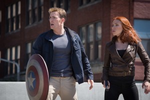 L to R: Captain America/Steve Rogers (Chris Evans) & Black Widow/Natasha Romanoff (Scarlett Johansson) in Marvel's Captain America: The Winter Soldier. ©Marvel.CR: Zade Rosenthal.