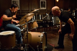 Left to right: Miles Teller as Andrew and J.K. Simmons as Fletcher in "Whiplash." ©Sony Pictures Classics. CR: Daniel McFadden.