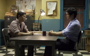 (l-r) in Auyeung and Harry Shum Jr. in "Revenge of the Green Dragons." ©A24 Films.