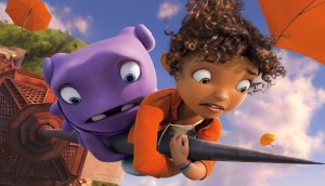 (l-r) Oh (voiced by Jim Parsons) and Tip (voiced by Rihanna) in DreamWorks Animation's HOME. ©Dreamworks LLC.