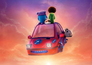 (sitting, l-r) Oh (voiced by Jim Parsons) and Tip (voiced by Rihanna) in DreamWorks Animation's HOME. ©Dreamworks LLC.