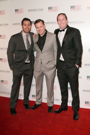 (L-R) Producer Matt Medrano, Archstone Distribution President & CEO Brady Bowen, Co-Creator and star Beau Martin Williams arrives on the red carpet of the premiere of AMERICONS held at the Arclight Theaters in Hollywood, CA on Thursday, January 22, 2015. ©Theresa Bouche