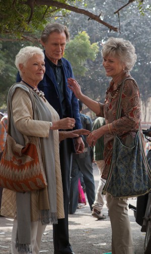 (l-r) Judi Dench as "Evelyn Greenslade," Bill Nighy as "Douglas Ainslie" and Diana Hardcastle as "Carol" in THE SECOND BEST EXOTIC MARIGOLD HOTEL. ©20th Century Fox. CR: Laurie Sparham