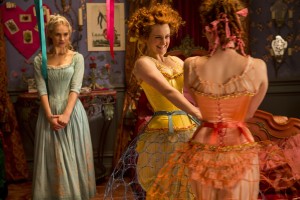 (l-r) Lily James is Cinderella,  Sophie McShera is Drisella and Holliday Grainger is Anastasia in Disney's live-action feature inspired by the classic fairy tale, CINDERELLA. ©Disney Enterprises. CR: Jonathan Olley.