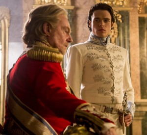 Richard Madden (r) is the Prince and Derek Jacobi (l) is the King in Disney's live-action CINDERELLA. ©Disney Enterprises. CR: Jonathan Olley.