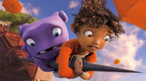 (l-r) Oh (voiced by Jim Parsons) and Tip (voiced by Rihanna) in DreamWorks Animation's HOME. ©DreamWorks Animations.