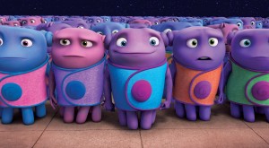 Oh (Jim Parsons), in blue, is a Boov who longs for friendships with other relationship-phobic Boov. ©DreamWorks Animation.