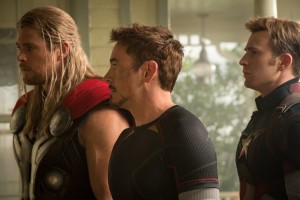 (l-r) Thor (Chris Hemsworth), Iron Man/Tony Stark (Robert Downey Jr.) and Captain America/Steve Rogers (Chris Evans) in MARVEL'S AVENGERS: AGE OF ULTRON. ©Marvel. CR: Jay Maidment.
