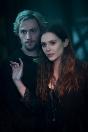 (l-r) Quicksilver/Pietro Maximoff (Aaron Taylor-Johnson) and Scarlet Witch/Wanda Maximoff (Elizabeth Olsen) in MARVEL'S AVENGERS: AGE OF ULTRON. ©Marvel. CR: Jay Maidment.