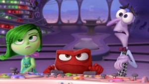 Disgust (Mindy Kaling), Anger (Lewis Black) and Fear (Bill Hader) must cope with unexpectedly being in command of Headquarters in Disney•Pixar’s INSIDE OUT. ©Disney/Pixar.