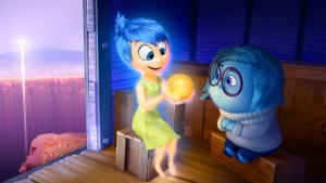 Joy (voice of Amy Poehler) and Sadness (voice of Phyllis Smith) catch a ride on the Train of Thought in Disney•Pixar's INSIDE OUT. Directed by Pete Docter and produced by Jonas Rivera. ©2Disney•Pixar.