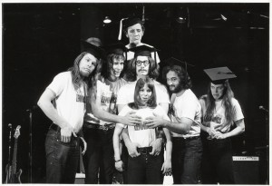 Garry Goodrow, Peter Elbling, Chevy Chase, Christopher Guest, John Belushi, Mary-Jennifer Mitchell and Alice Peyton in DRUNK STONED BRILLIANT DEAD: THE STORY OF THE NATIONAL LAMPOON. ©Magnolia Pictures. CR: National Lampoon.