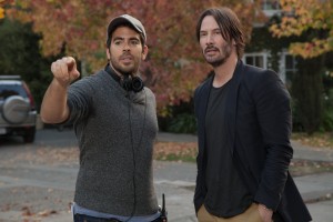 (l-r) Director Eli Roth and Keanu Reeves on the set of KNOCK KNOCK. ©Lionsgate Entertainment.