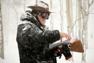 Writer/Director Quentin Tarantino (l) on the set of THE HATEFUL EIGHT. ©The Weintein Company. CR: Andrew Cooper.
