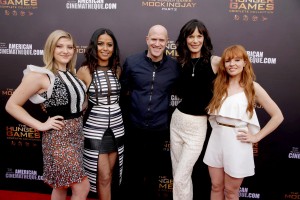 Willow Shields, Meta Golding, Bruno Gunn, Eugenie Bondurant and Stef Dawson seen at "The Hunger Games" Fan Marathon at The Egyptian Theatre on Sunday, March 20, 2016, in Los Angeles, CA. (Photo by Eric Charbonneau/Invision for Lionsgate Home Entertainment/AP Images)