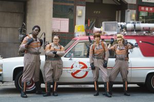 (l-r) Ghostbuster's Patty Tolan (Leslie Jones), Abby Yates (Melissa McCarthy), Erin Gilbert (Kristen Wiig) and Jillian Holtzmann (Kate McKinnon) in Columbia Pictures' GHOSTBUSTERS. ©CTMG. CR: Hopper Stone.