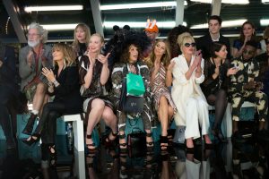 (From L-R): Lulu as herself, Gwendoline Christie as herself, Jennifer Saunders as “Edina,” Abbey Clancy, Joanna Lumley as “Patsy,” Sadie Frost as herself, and Tinie Tempah as himself ABSOLUTELY FABULOUS. © 20th Century Fox. CR: David Appleby.