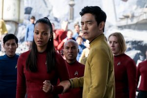 (l-r) Zoe Saldana plays Uhura and John Cho plays Sulu in STAR TREK BEYOND. ©Paramount Pictures. CR: Kimberley French.