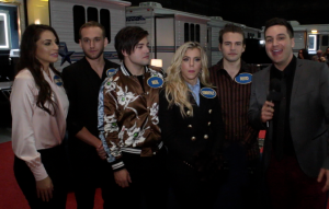 The Band Perry on set of "Celebrity Family Feud" with Chris Trondsen. ©Pacific Rim Video. CR: Peter Gonzaga.