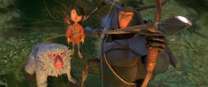 (l-r.) The battle is joined for Monkey (voiced by Academy Award winner Charlize Theron), Kubo (Art Parkinson), and Beetle (Academy Award winner Matthew McConaughey) in animation studio LAIKA’s epic action-adventure KUBO AND THE TWO STRINGS. ©Laika Studios/Focus Features