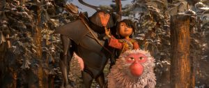 (l-r.) Beetle (Matthew McConaughey), Kubo (Art Parkinson), and Monkey (Charlize Theron) emerge from the Forest and take in the beauty of the landscape in animation studio LAIKA’s epic action-adventure KUBO AND THE TWO STRINGS. © Laika Studios/Focus Features
