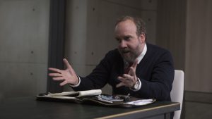 A psychologist (Paul Giamatti) conducts an unusual interview as part of an investigation of a “human” whose actions present a mystery of both infinite promise and incalculable danger in Luke Scott's MORGAN. ©20th Century Fox. CR: Aidan Monaghan.