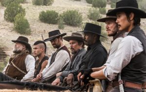 (l to r) Vincent D'Onofrio, Martin Sensmeier, Manuel Garcia-Rulfo, Ethan Hawke, Denzel Washington, Chris Pratt and Byung-hun Lee star in Metro-Goldwyn-Mayer Pictures and Columbia Pictures' THE MAGNIFICENT SEVEN. ©MGM / Columbia Pictures. CR: Scott Garfield.