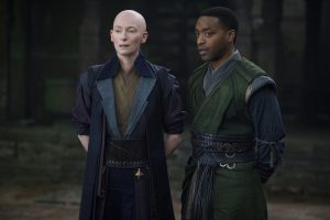 (l-r) The Ancient One (Tilda Swinton) and Mordo (Chiwetel Ejiofor) in Marvel's DOCTOR STRANGE.. ©Marvel. CR: Jay Maidment.