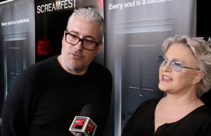 (l-r) Rolin Jones and Sharon Gless at the special screening of episode 5 of THE EXORCIST held during ScreamFest at the TCL Chinese Theatre in Hollywood. CA. ©Pacific Rim Video. Cr: Peter Gonzaga.