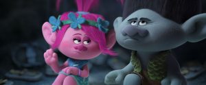 (l-r) Poppy (voiced by Anna Kendrick) offers Branch (Justin Timberlake) a suggestion in DreamWorks Animation's TROLLS. ©DreamWorks Animation.
