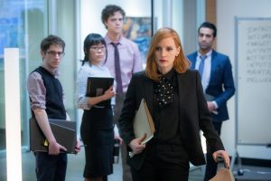 Noah Robbins, Grace Lynn Jung, Douglas Smith, Jessica Chastain and Al Macadam star in MISS SLOANE. © 2016 EuropaCorp – France 2 Cinema. CR: Kerry Hayes.