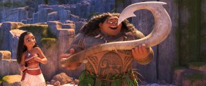 (l-r) Moana (voiced by Auli'i Cravalho) and Maui (voiced by Dwayne "the Rock" Johnson) in MOANA. ©2016 Disney. All Rights Reserved.